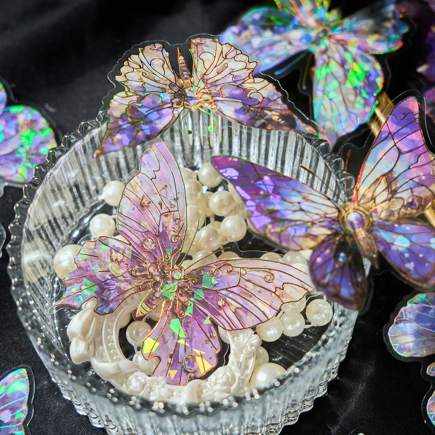 ชุดสติกเกอร์กันน้ำลายผีเสื้อ สัตว์เลี้ยง ลายดอกไม้รักผีเสื้อ ชุดเปลือกหอย แสง สมุดบันทึก DIY วัสดุตกแต่ง