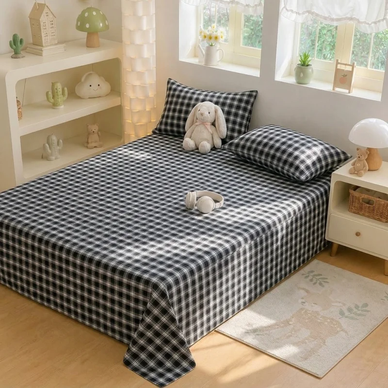Sábana Plana Estampada 100% Algodón para Cama Doble, Ropa de Cama Suave y Transpirable, Cubrecama de Estilo Simple, Sábanas Individuales
