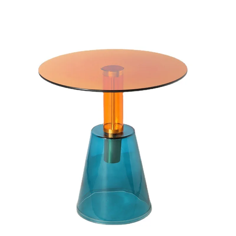 

Modern simple glass round coffee table, color transparent, household sofa side table