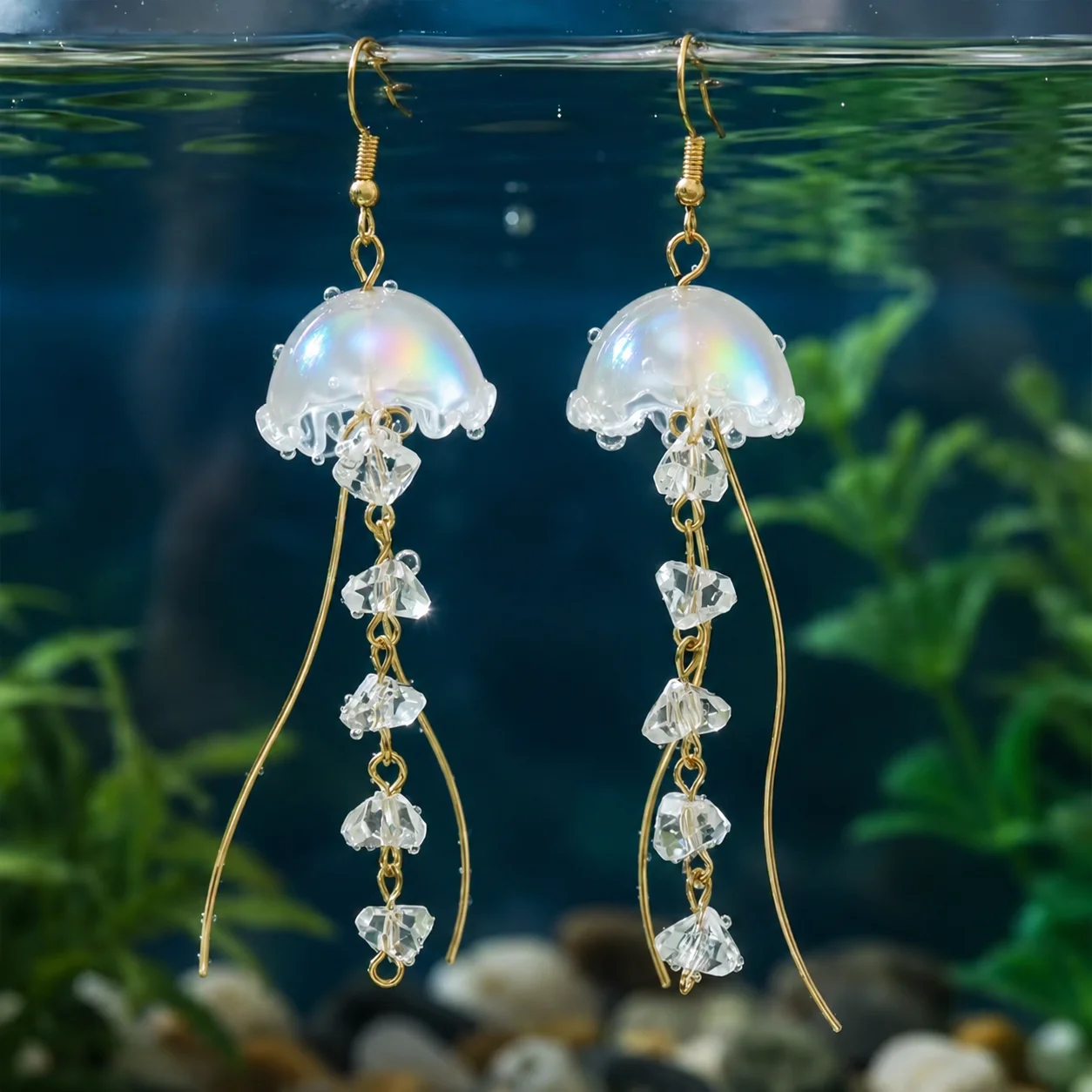 Mermaidcore Colorful Jellyfish Drop Earrings for Women Ocean Animal Dangle Crystal Wavy Tentacle Summer Beach Jewelry Gift
