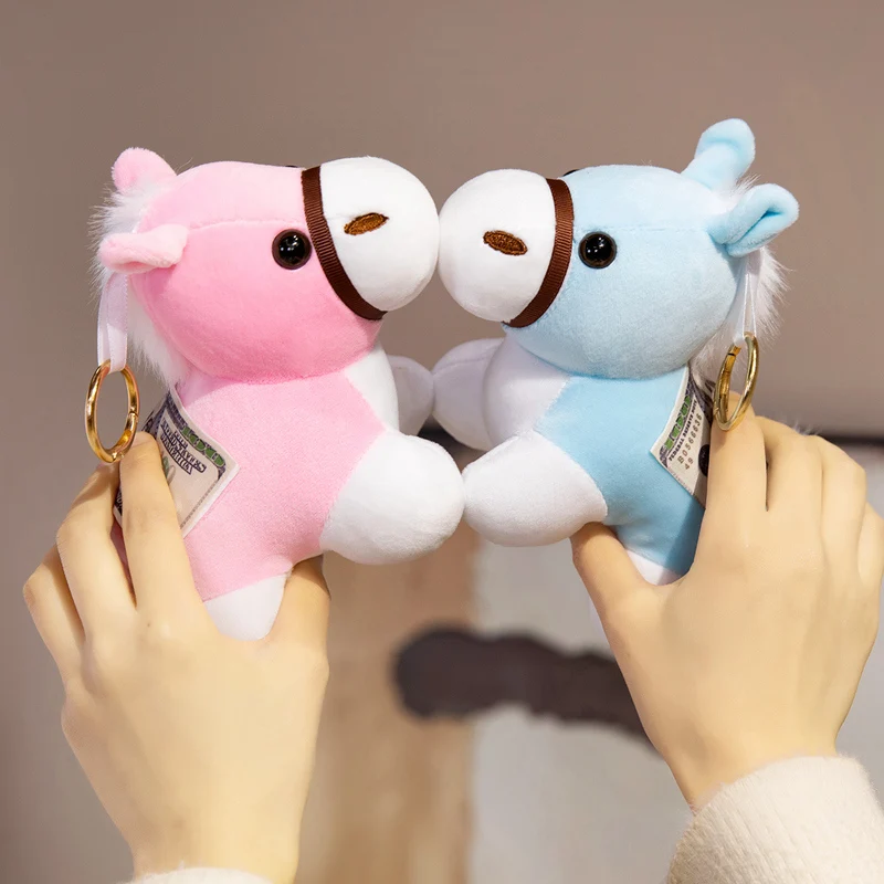 لطيف صغير الحصان قلادة المفاتيح ألعاب من نسيج مخملي Kawaii الحيوان محاكاة محشوة دمية حقيبة ديكور الأطفال زودياك الحصان الهدايا