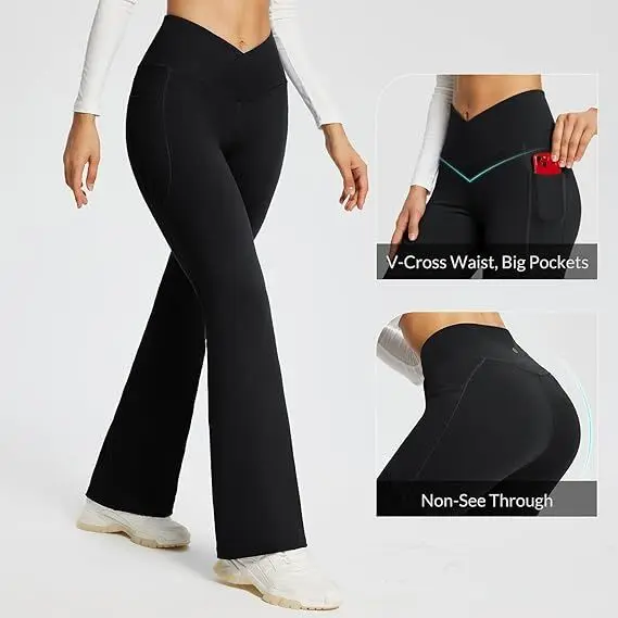 Pantalones de Yoga con bolsillo lateral para hombre y mujer, calzas sexys e invisibles con entrepierna abierta, informales, ajustados, acampanados, de piel de tiburón