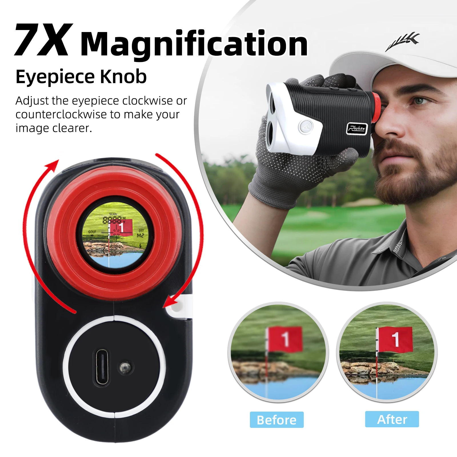 Roykaw Golf Rangefinder with Slope, 1200 Yards/7X Magnification Range Finders for Golf/Hunting, w/ Magnetic Mount