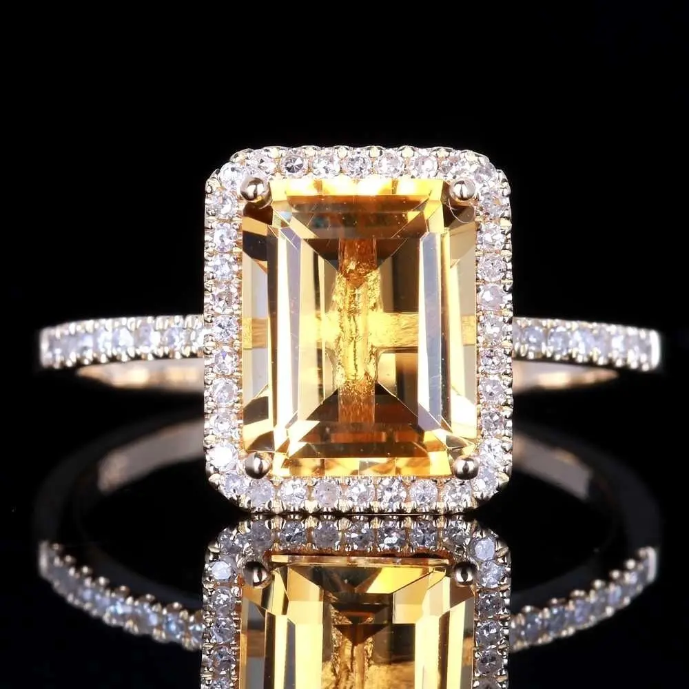 S925 Sterling Silver Ring Hot Sale Fashion Champagne Square Diamond Engagement Micro Set Set Yellow Gemstone