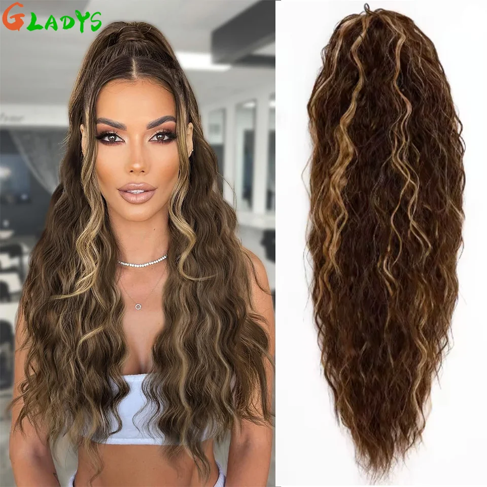 

Выделенный цветной хвост на шнурке, 26 дюймов, волнистый хвост, наращивание волос, глубокая волна, хвост, синтетические волосы для афро-девочек