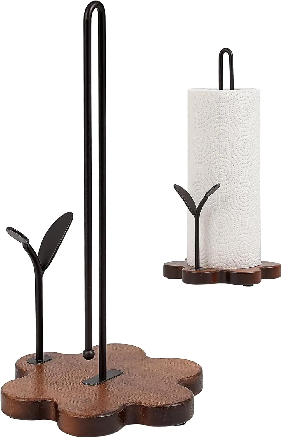 

Античный коричневый держатель для бумажных полотенец — деревянная основа с цветочным рисунком и листьями, двойные железные стержни, нескользящий декор кухонной столешницы