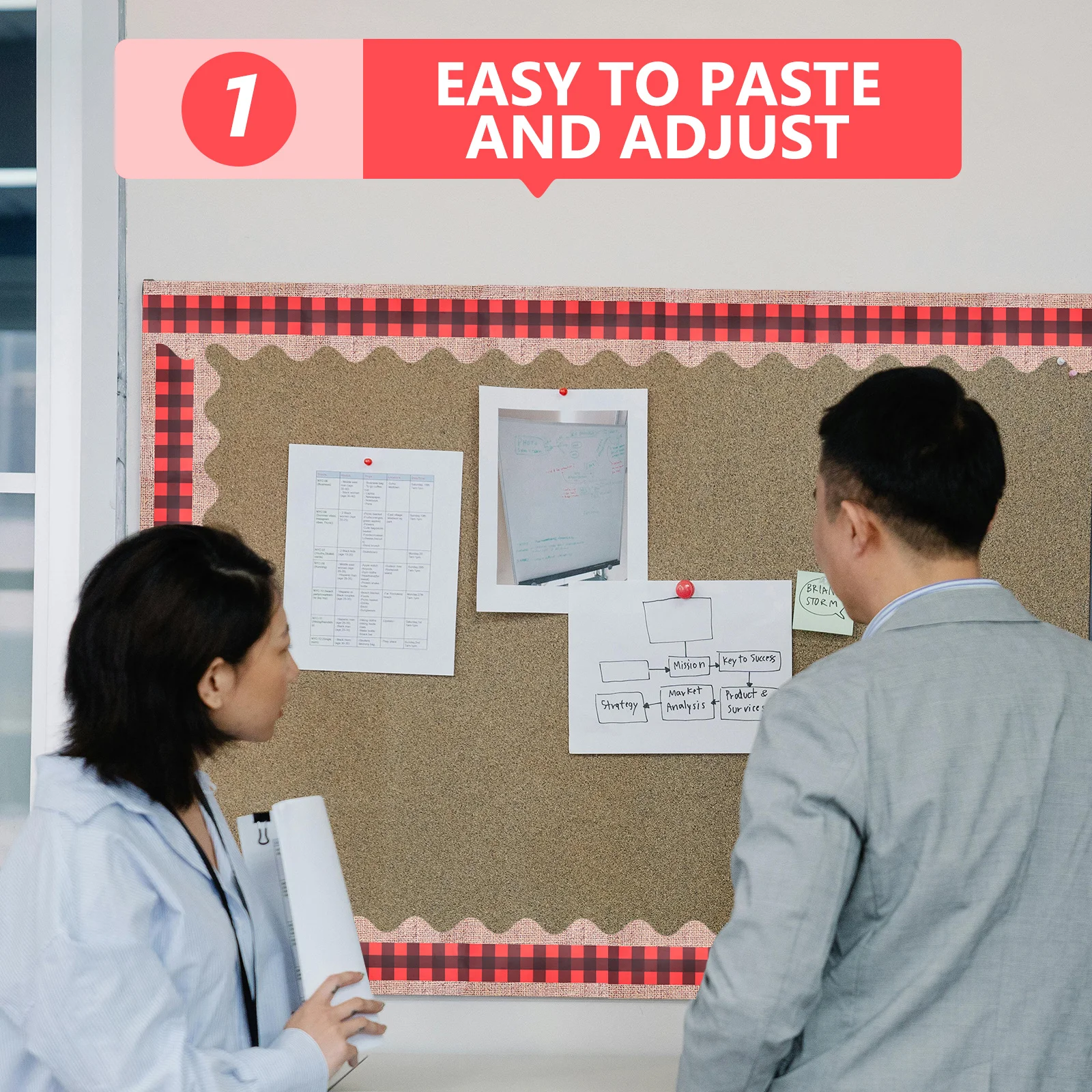 

1 Roll Red Black Checkered Border Paper For Bulletin Board Classroom Decoration Grid Pattern Wall Trim School Office Library