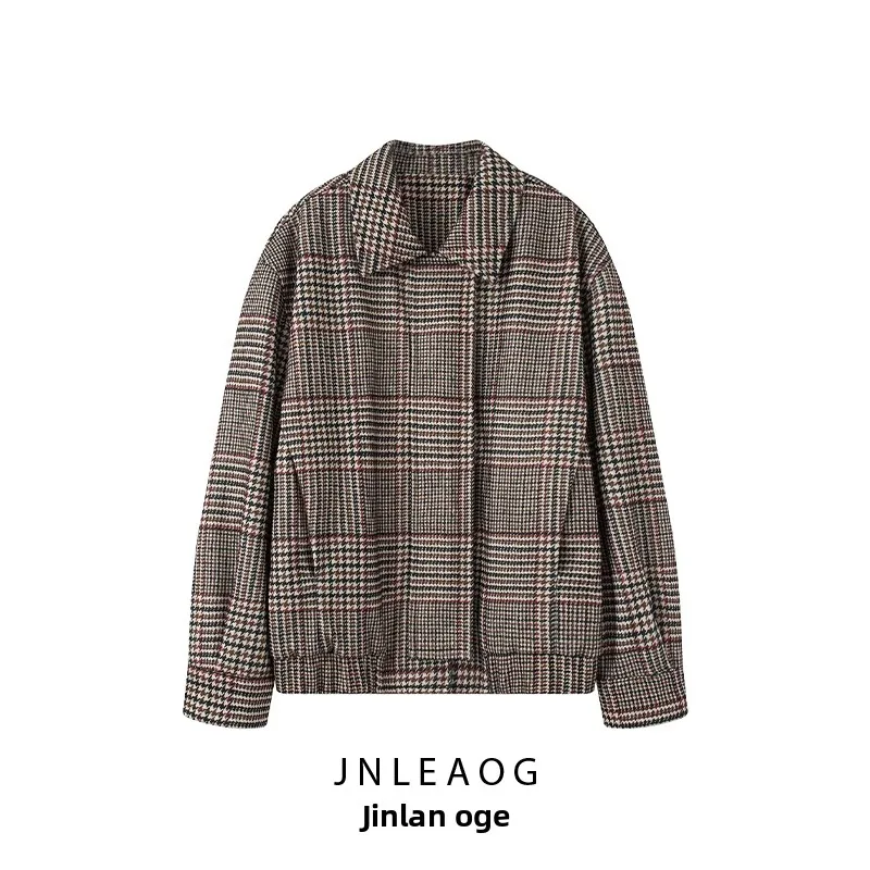 

Faionable Mixed-Media Plaid Pilot Jaet Женская верхняя одежда Осеннее новое пальто из полиэстера Long Sve на молнии