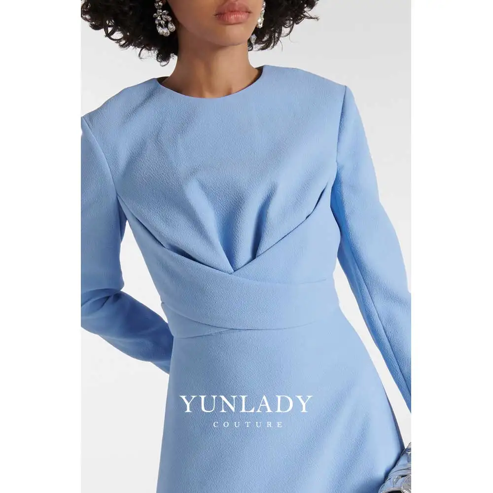 YUNLAN Elegant Sky Blue Evening Dress 2024 Women\'s Wedding Arabic Crepe Long Sleeve Formal Prom Special Occasion Party Mom Dress