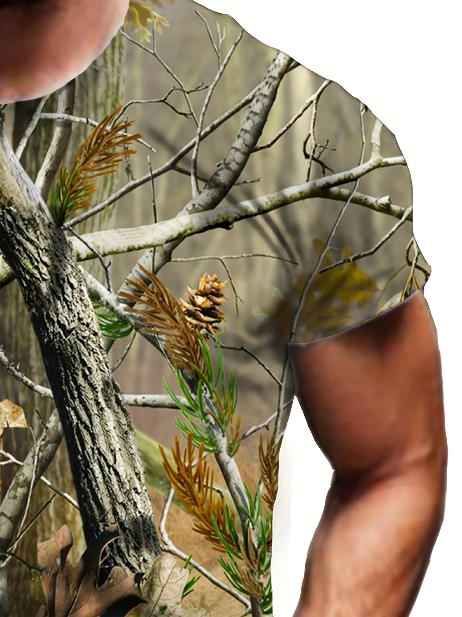 Men's 3D Camouflage Leaves Pattern Print T-Shirt, Plus Size Short Sleeve Crew Neck Tee