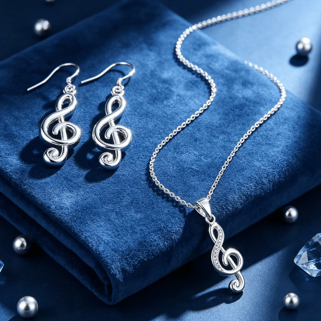 Luxury Brand 925 Sterling Silver Special Musical note Necklace Earrings Jewelry Sets for Women Fashion Wedding accessories Gifts