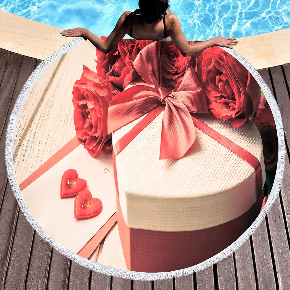 Gift Box Round Beach Towel, Superfine Polyester Sand Resistant Beach Blanket, Absorbent Quick Dry Portable Pool Towel Picnic Mat