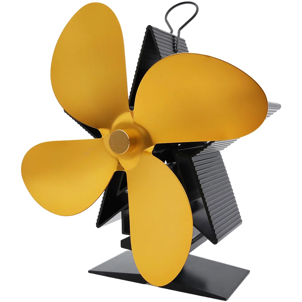 4 Leaf Heat Powered Stove Fan Silent Wood Burning Fireplace Fan For Home Heating Air Circulation Metal Bronze Gold Silver Red