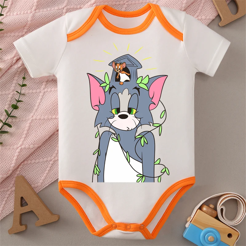 MINISO Tom e Jerry Stampa Puro Cotone Morbido Panni per Bambini Tuta Tutina per 0-12 Mesi Neonato Miglior Regalo per Il Bambino