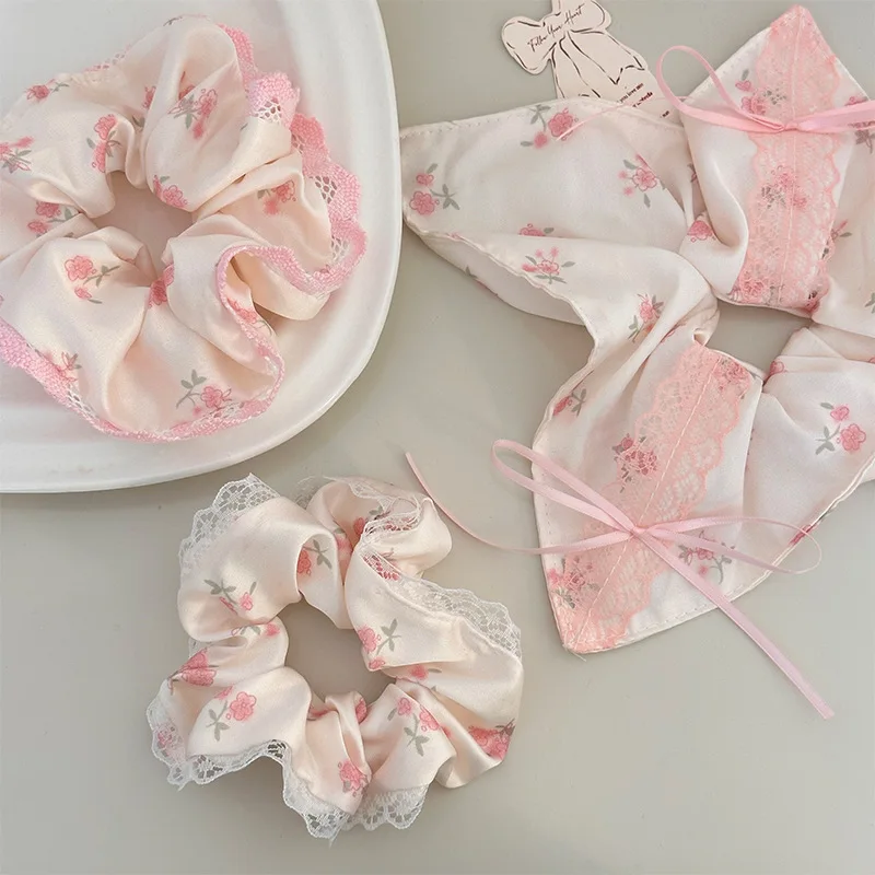 

Floral Scrunchie Women, Bun , Rope 2025 New Accessories Mesh Lace Hair Tie Spring Summer