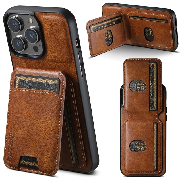 SUTENI Etui na karty Skórzane magnetyczne etui na telefon iPhone X XS XR 11 12 13 14 15 Plus 16 17 Pro Max