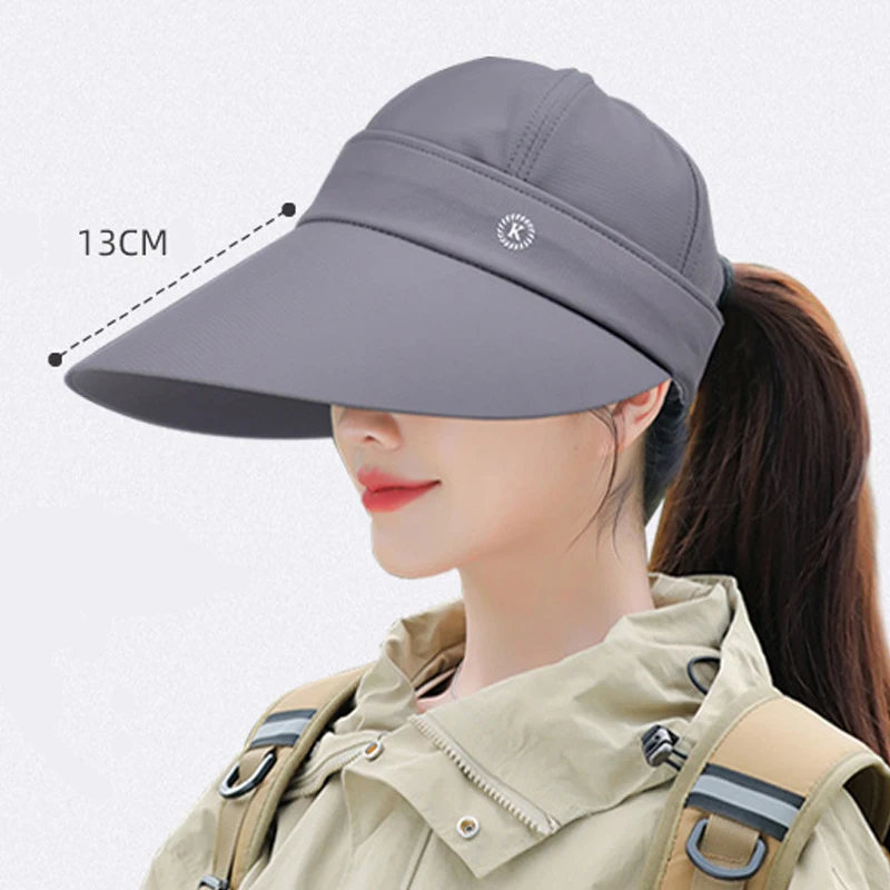 Long Brim Sun Visors for Women Removable Empty Top Baseball Caps Outdoor Cycling Hiking UV Protection Sunshade Travel Beach Hats