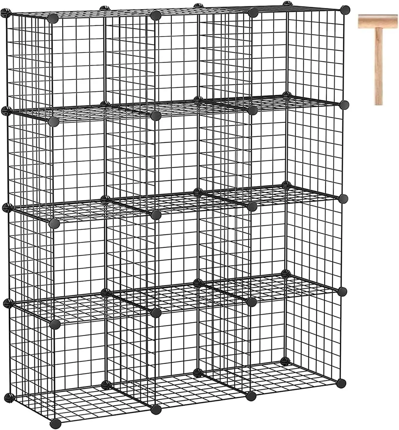 

12-Cube Metal Wire Storage Organizer, Modular Bookshelf for Bedroom Office, 36.6"L x 12.4"W x 48.4"H Black