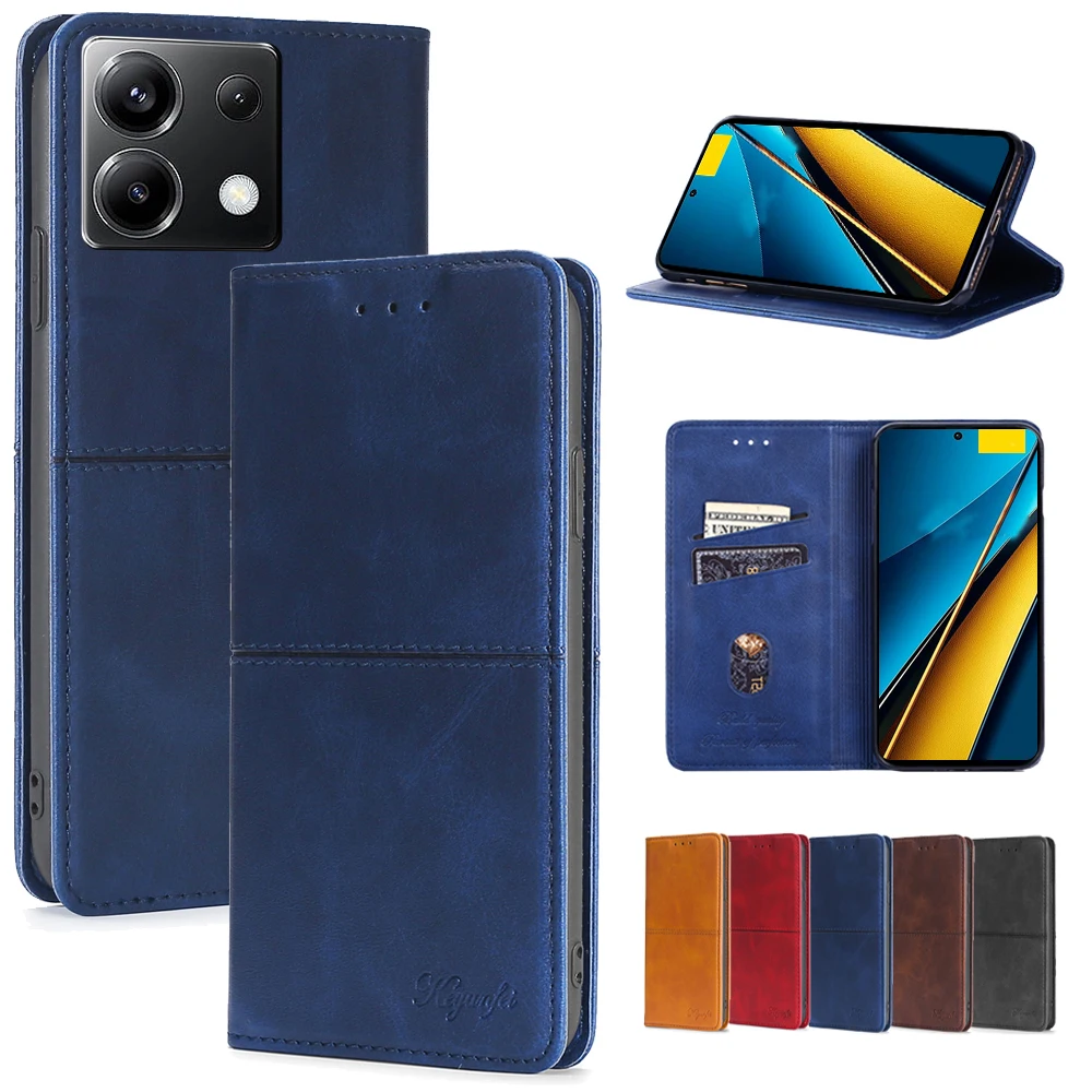 Bussiness Book Style Magnetic Flip Cover For Xiaomi Poco X6 X5 X4 X3 X2 Pro 5G GT NFC Leather Case for Poco X6 Neo 5G Card Slots