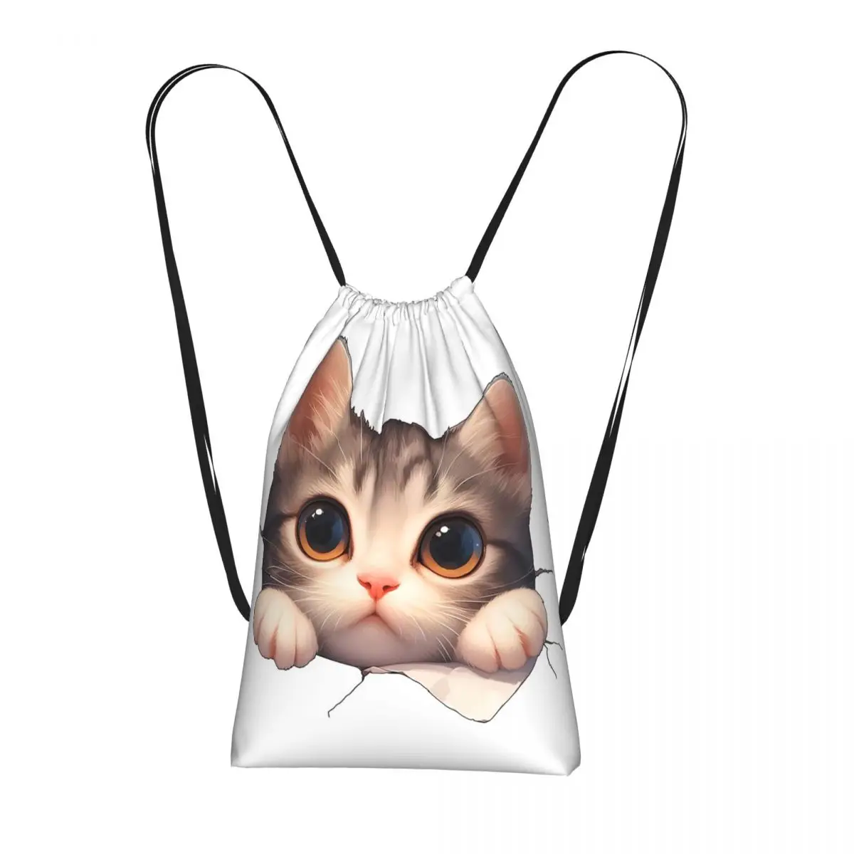 

Cute Kitten For Climbing Walls Backpacks Casual Drawstring Bags Sundries Bag Book Bags for Travel School