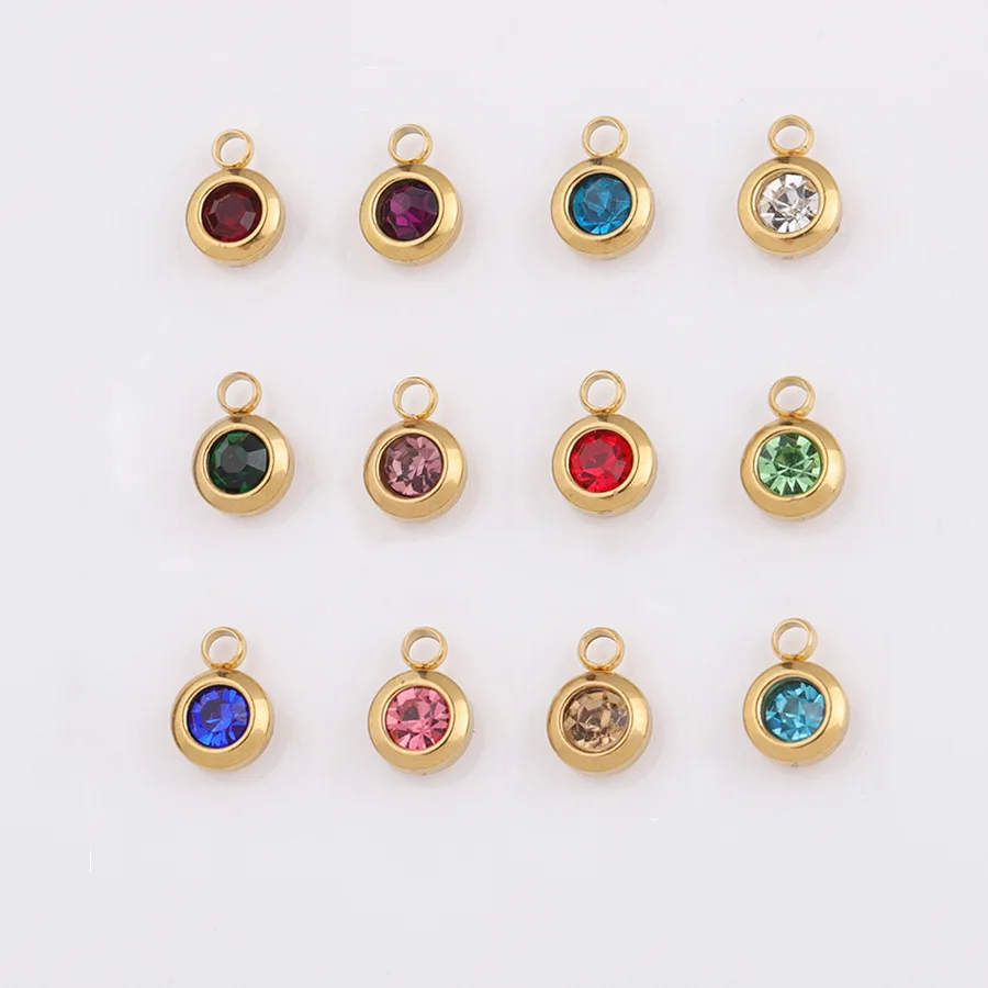 

20pcs/ Bag Fashion Titanium Steel 6.5mm December Birthstone Lucky Birthday Stone Pendant DIY Jewelry Accessories