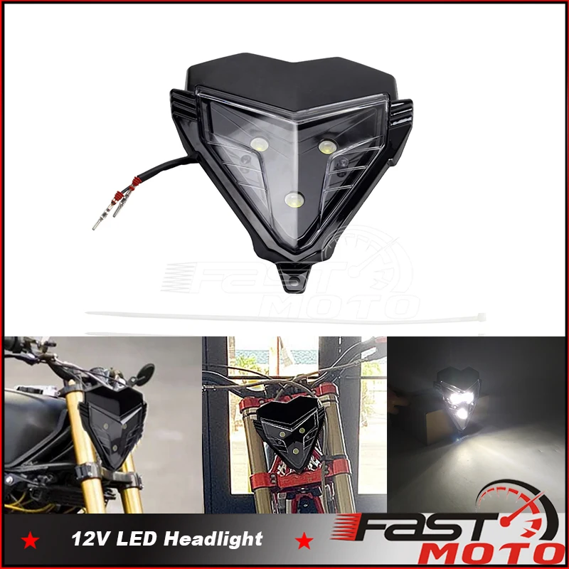 12V Headlight Plate Motorcycle Led Headlight Supermoto Enduro Universal For EXC XC SX MX Dirt Bike Motocross Dual Sport Headlamp