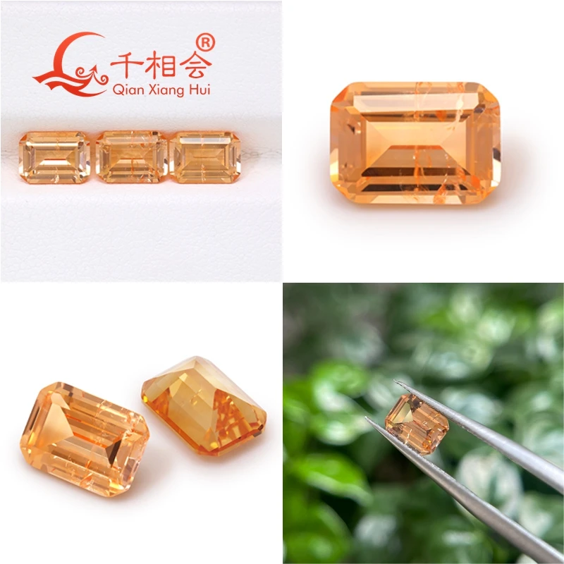 emerald Shape Morgan Pink/Morgan Orange color Lab-Created Sapphire Loose Gem Stone including Minor Cracks And Inclusions jewelry