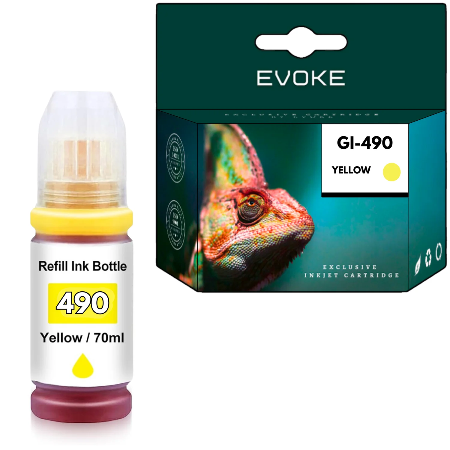 Evoke Compatibele Inkt voor Canon Gi-490Y Gi490Y Gi-490 Gi490 Geel 70 ml 7000 Pagina's Pixma G1400 G1411 G2400 G2411 G3400 G3411