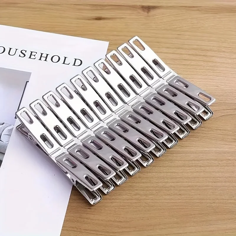 20 Stück Flachmund Wäscheklammern aus Edelstahl, Binder Clips, Trocknungshalter, Metallklammer Set für Socken und Kleidung Haushaltswäsche Zubehör robuste Wäscheklammern Trocknungsklammern Kleidung organisieren Multifu – Detail 9