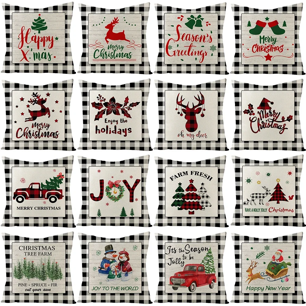 Christmas Linen Pillowcovers Sofa Cushions Decorative Throw Pillows Tree Deer Cushion Cover Home Decor