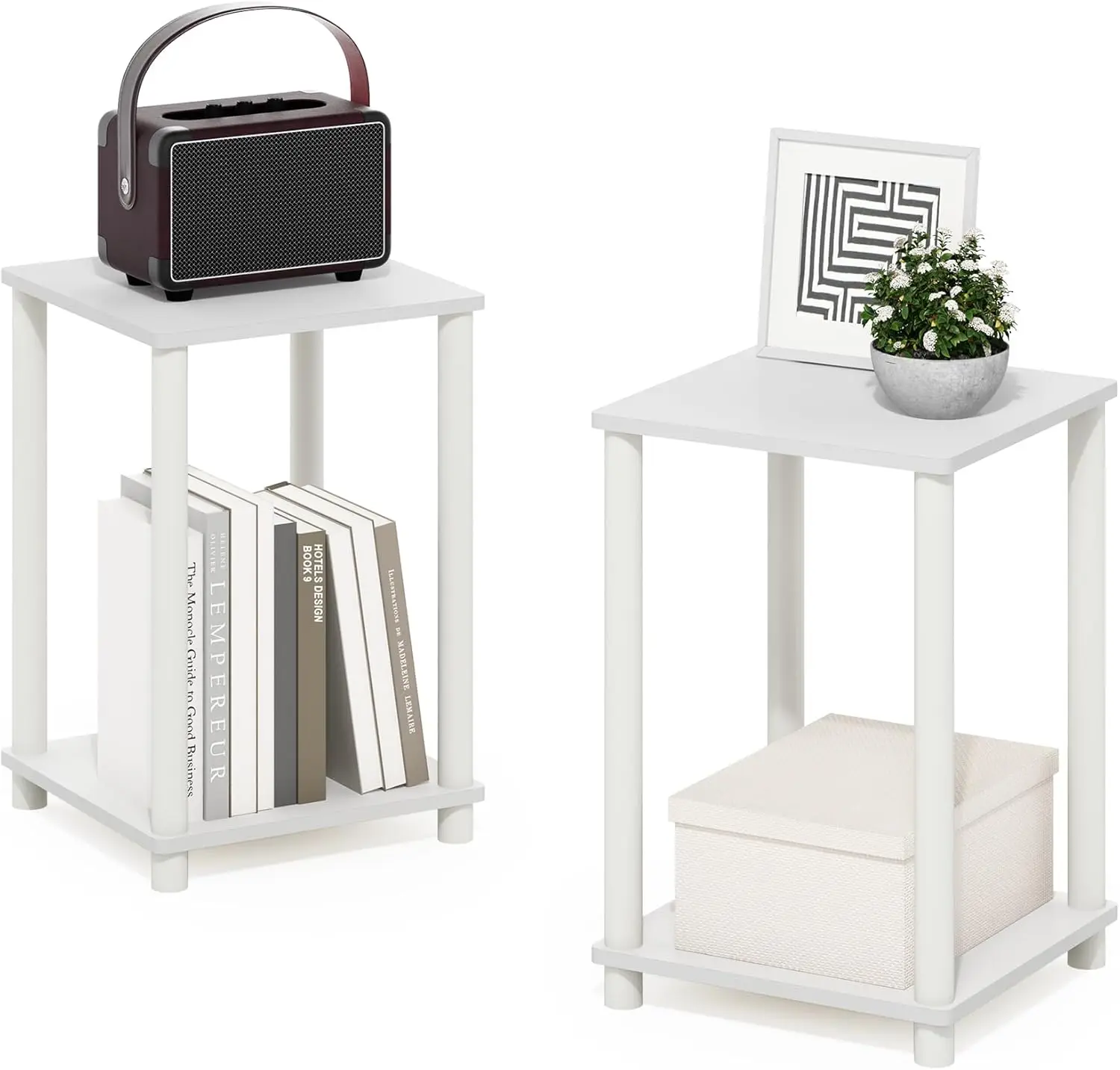

Turn-N-Tube Side Table Set of 2, 2-Tier Stackable Modern End Table with Open Shelf, Toolless Night Stand, Bedside Table, for