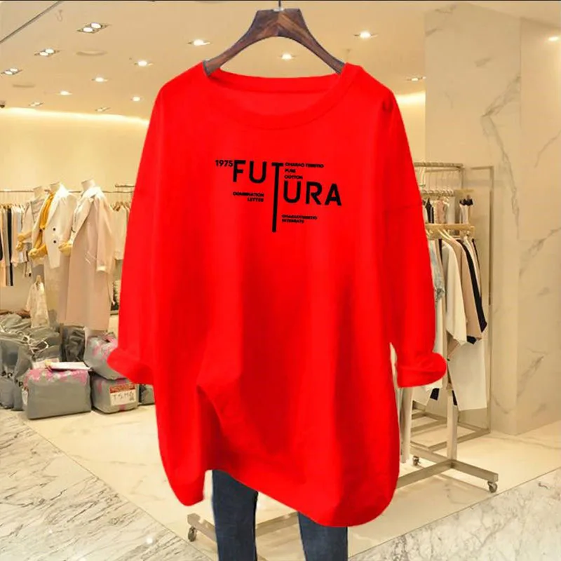 Women Clothing Fashion Pure Cotton O-neck Long Sleeve T-shirts Spring Autumn New Chic Letter Print Top Tee Office Lady Pullovers