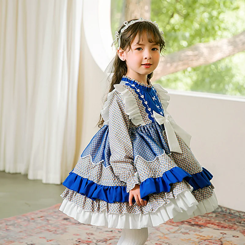 Lolita Rock der Kinder 2022 Herbst Neue Mädchen Lolita Langarm Floral Kleid Hohe Farbe