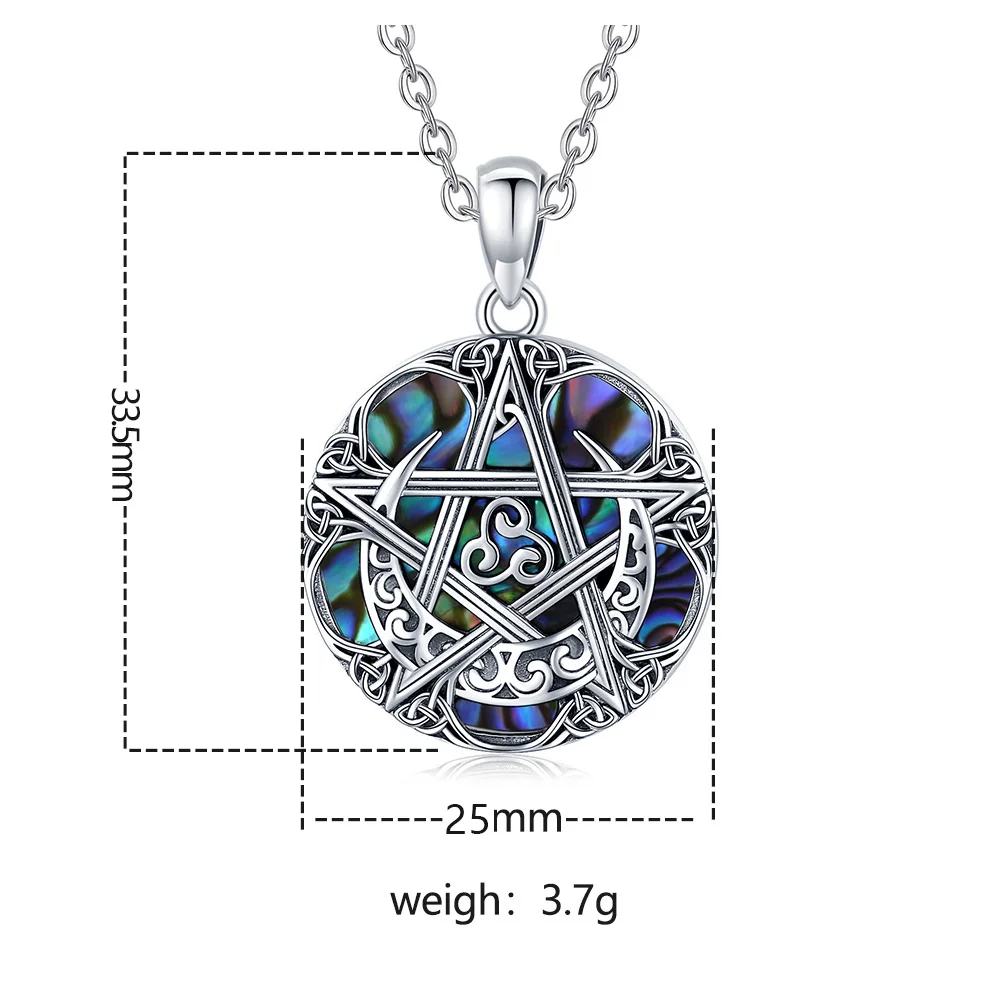 Eudora New 925 Sterling Silver Pentagram Moon Amulet Necklace Exquisite Colored Abalone Shell Pendant Women Men Jewelry Gift