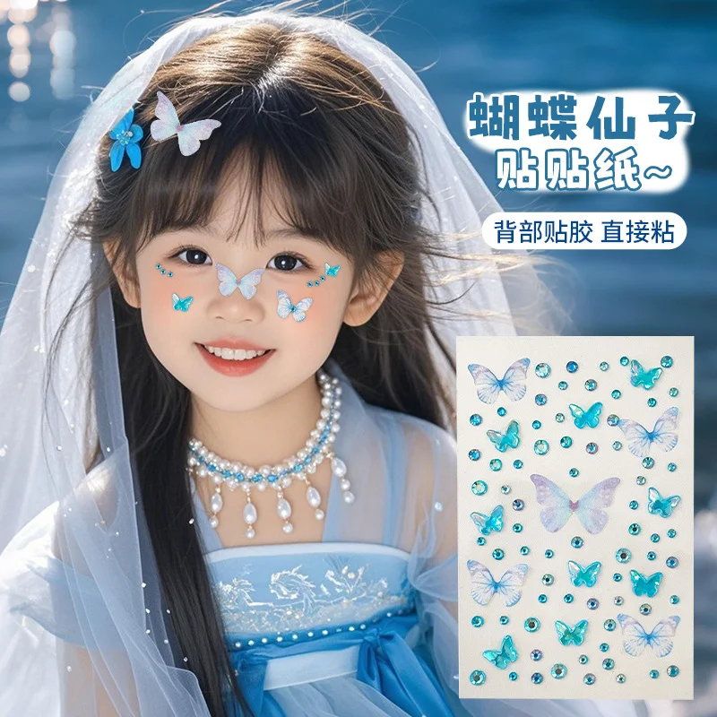 

1Pcs 3D Blue Ice-transparent Butterfly Face Gems Sticker Self-Adhesive Crystal Tattoo for Children's Stage Fairy Makeup Decorati