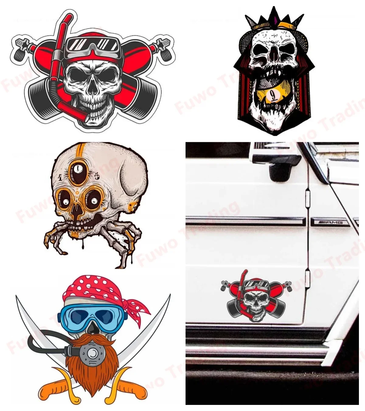 Best-selling Skull Diver Down Cartoon Car Stickers Bumper Trunk Truck Graphics JDM Vinyl Car Wrap Accessories