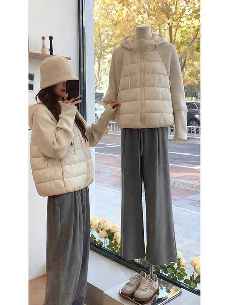 

Women's Knitted Patchwork down Cotton Jaet Winter Coat ort Sle Hooded Cute Small Size Outerwear Comfortable Cotton Clothes