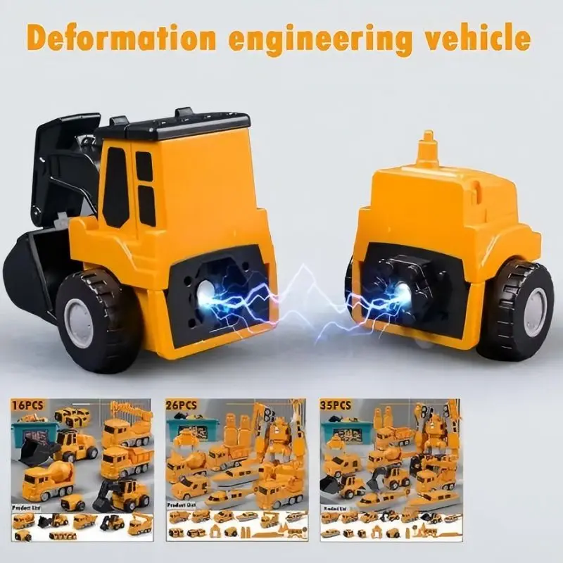 Magnetic Deformation Robot Engineering Car Excavator Mixer Truck Children's Multi-functional Combination Transform Robot Toy