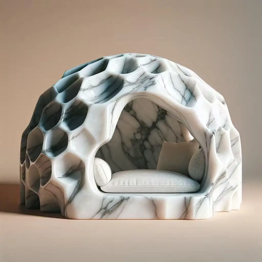 

Luxury Marble Cat House - Thermal Solid Stone Pet Bed, Modern Minimalist Cat Furniture for Indoor Designer Shelter