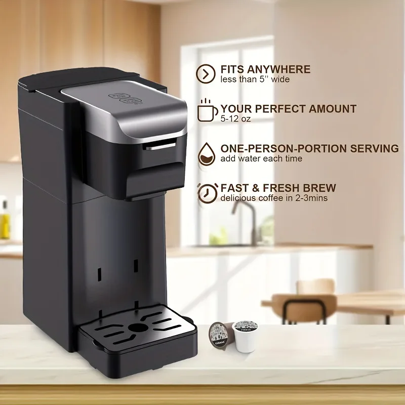 Single Cup Coffee Maker para K-Cup Pods e café moído Brewing, Mini Capacidade, 2 em 1, 5 a 12 oz