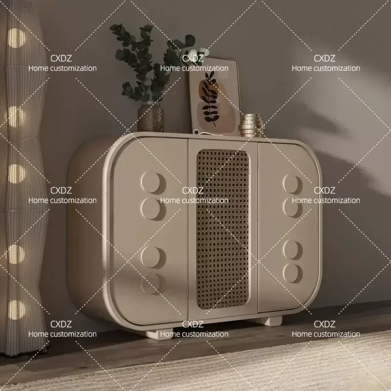 Wabi Sandy Wind Paint Dining Side Cabinet Solid Wood Entrance Cabinet Living Room Tea Cabinet Simple Modern Storage Locker