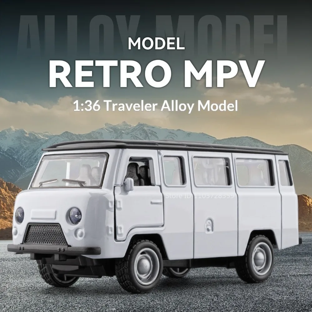 1:36 Model Toy UAZ Traveler Miniature Cars Alloy Diecast Pull Back Doors Opened Simulation Interior Educational Vehicle Models