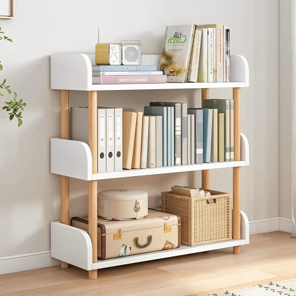 

3 level wooden open bookcase - modern display bookcase with top edge and solid wood frame for home and office