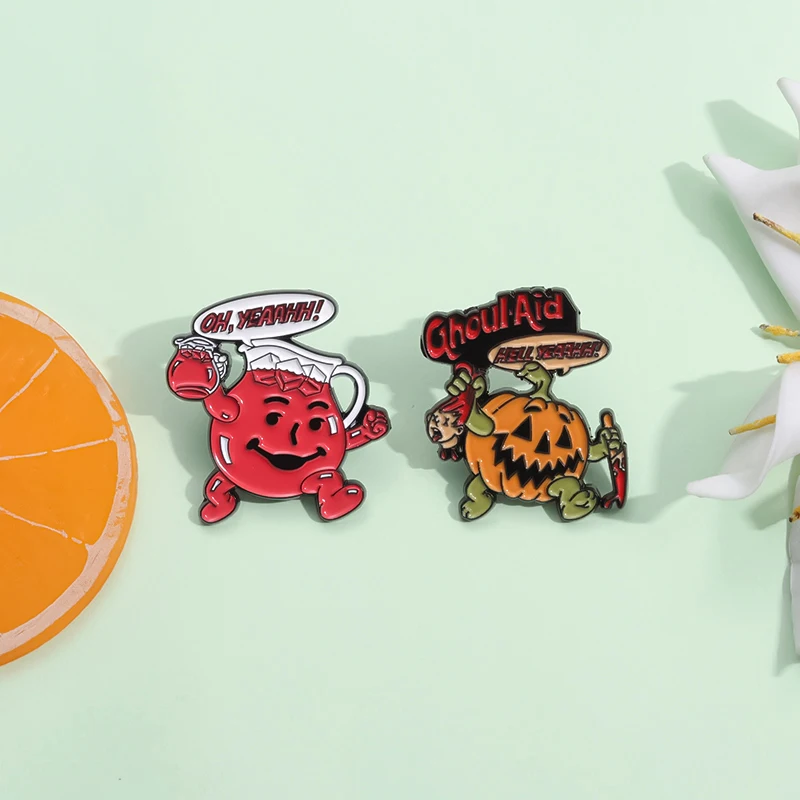 Kürbis Ghul Hilfe Flasche Tasse Emaille Pin niedlich kreative Halloween Cartoon Broschen Metall Revers Abzeichen Schmuck Geschenk für Kinder Freunde