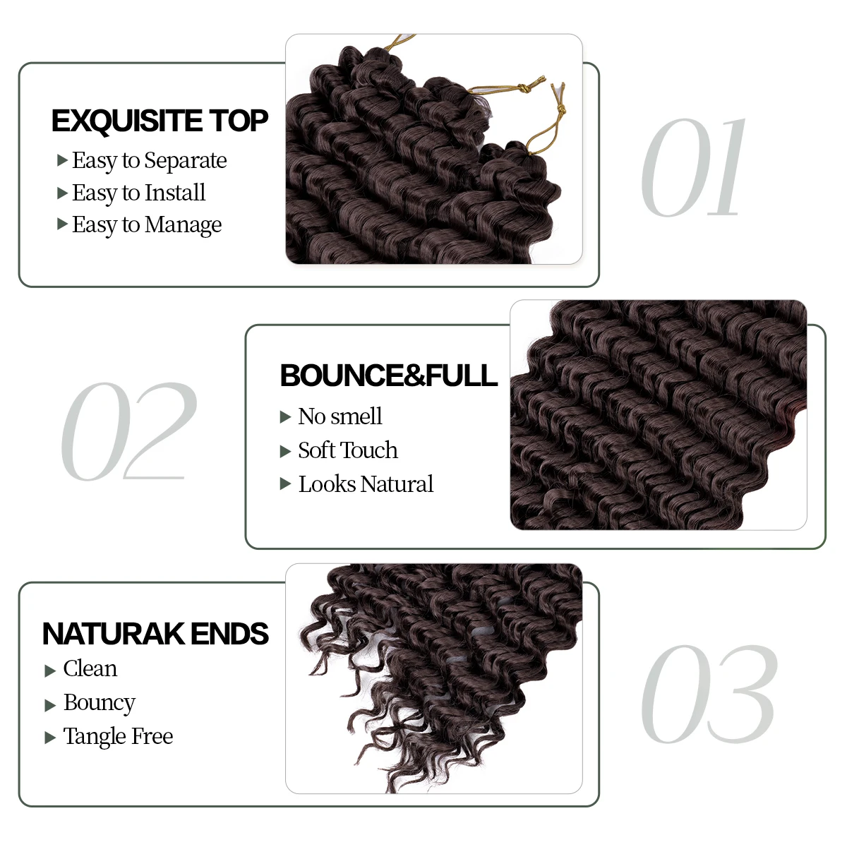 Extensiones de Cabello sintético de ganchillo con ondas oceánicas, trenzas rizadas de onda profunda, suaves, bohemias, 28 pulgadas