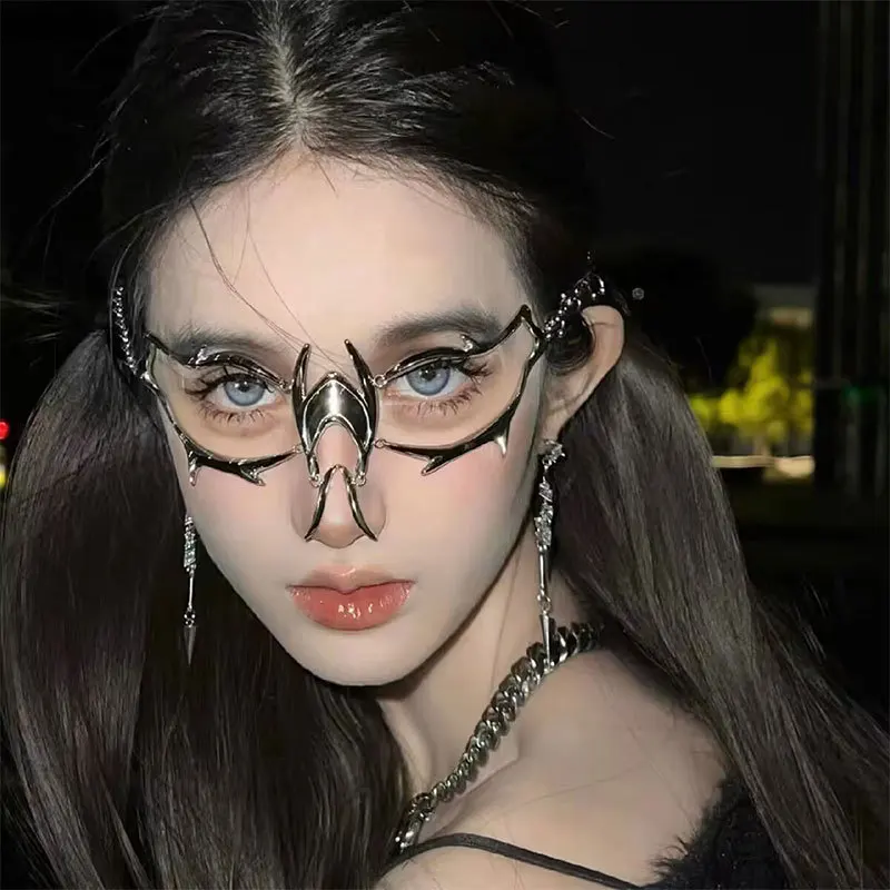 Punk Metal Mask Eyeglasses Niche Alien Adjustable Cool Fluid Mechanical Sense Men's and Women's Face Ornaments Earrings