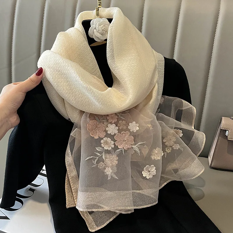 Silk Scarf for Women\'s Versatile Light Luxury Style Hangzhou Silk High end Scarf for Autumn and Winter Warm Scarf