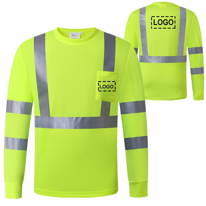 Class 3 Hi Vis Shirt Long Sleeve Reflective Construction Shirt with Custom Logo or Text Safety Clothing Workwear