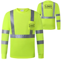 Class 3 Hi Vis Shirt Long Sleeve Reflective Construction Shirt with Custom Logo or Text Safety Clothing Workwear