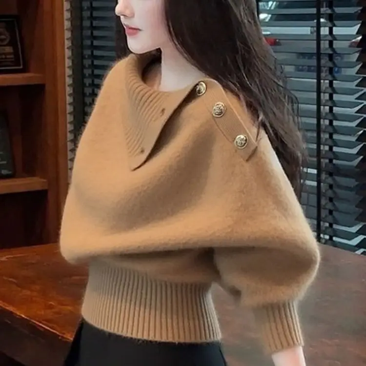 

Brown Knit Top 2025 Fall Winter New Subtle Sophisticated Minimalist Intellectual Style Chic Sweater Office Lady Women Clothing